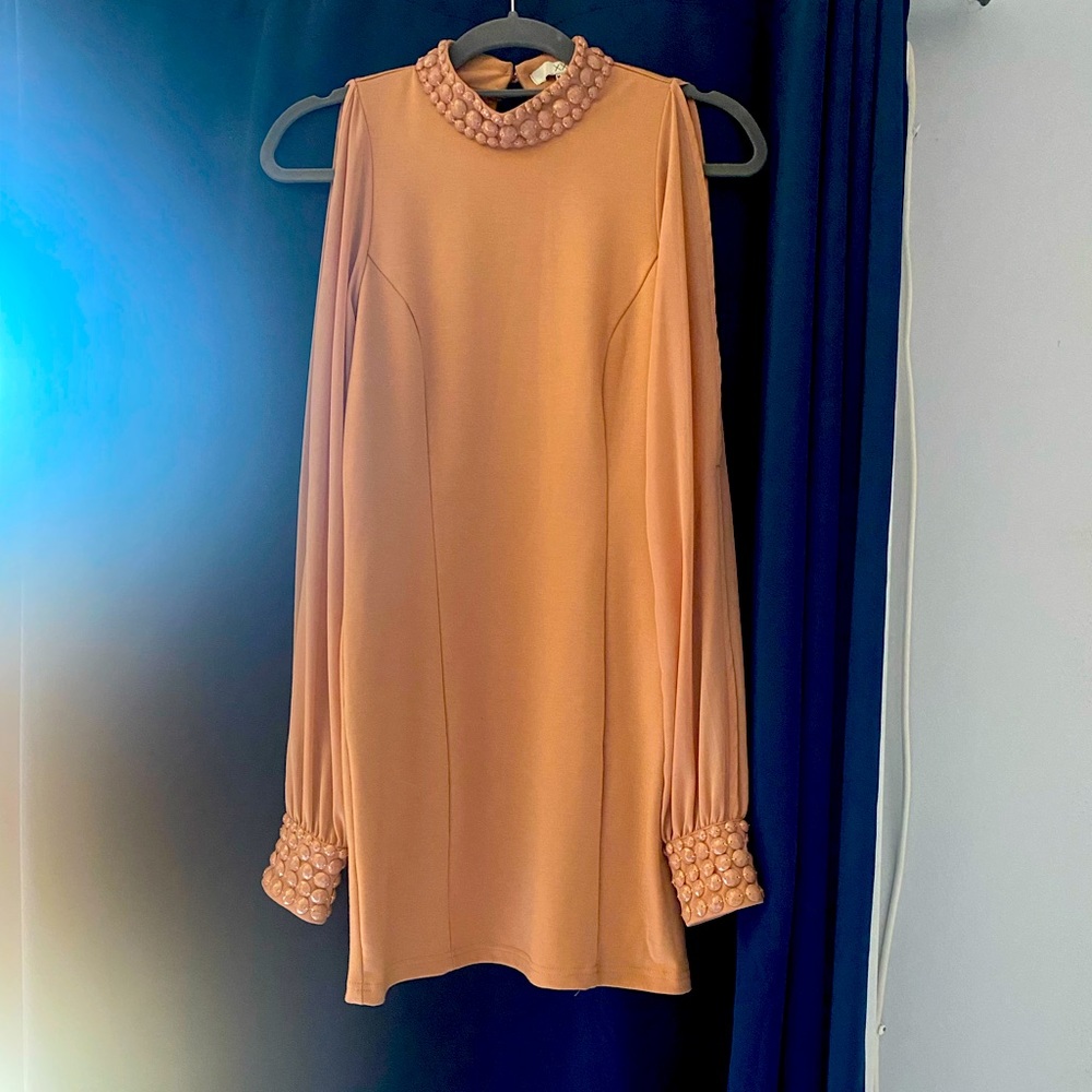 Nude Beaded body con dress
